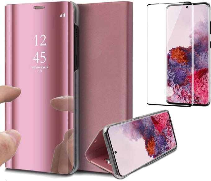 Hoesje geschikt voor Samsung S20 en Screenprotector Book Case Spiegel + Screenprotector Full - Roségoud