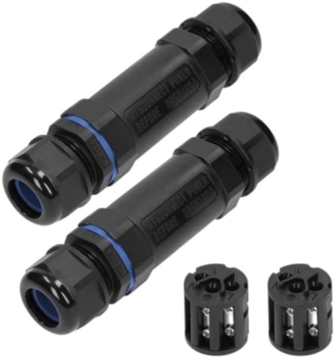 Waterdichte Kabelconnector Recht - 3-polig (3x6mm², 450V/30A, IP68) - (Lasdoos, Kabeldoos) - Set van 2