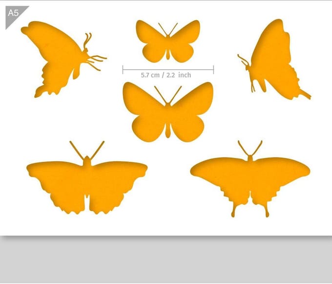 QBIX Vlinder Sjabloon A5 Formaat Kunststof - Middelste vlinder is 5,7cm breed