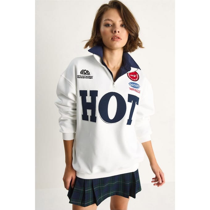 Ontspannen Pas V-Hals Gedrukt Sweater met Striksluiting