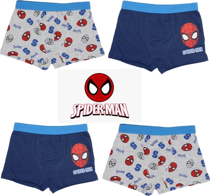 Marvel Spiderman Boxershort - Set van 4 stuks - Blauw + Grijs - Maat 122/128