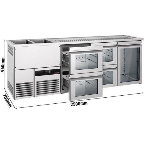 GGM Gastro Bierkoeling PREMIUM - 2500x700mm - 1 glazen deur & 4 laden zilver