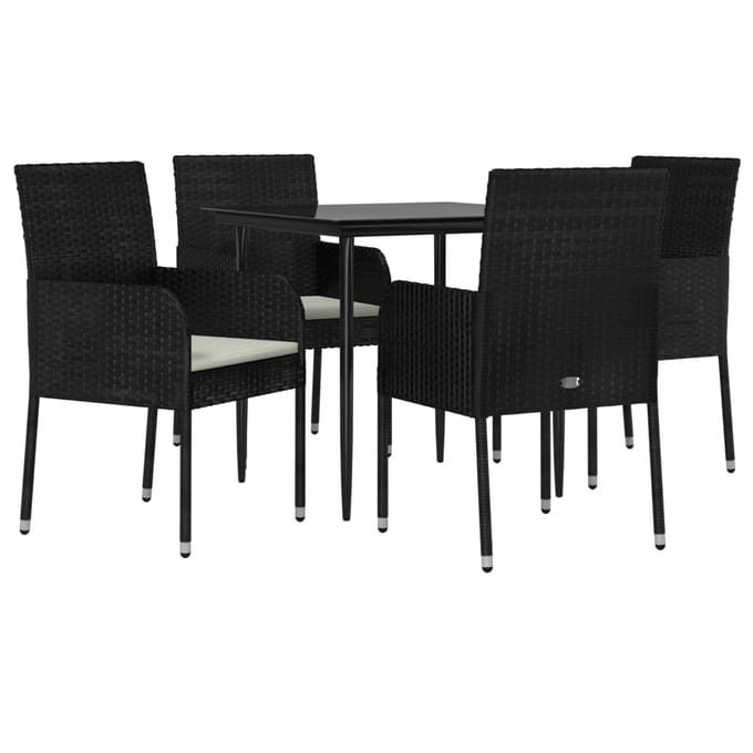 vidaXL - 5-delige - Tuinset - met - kussens - poly - rattan - zwart