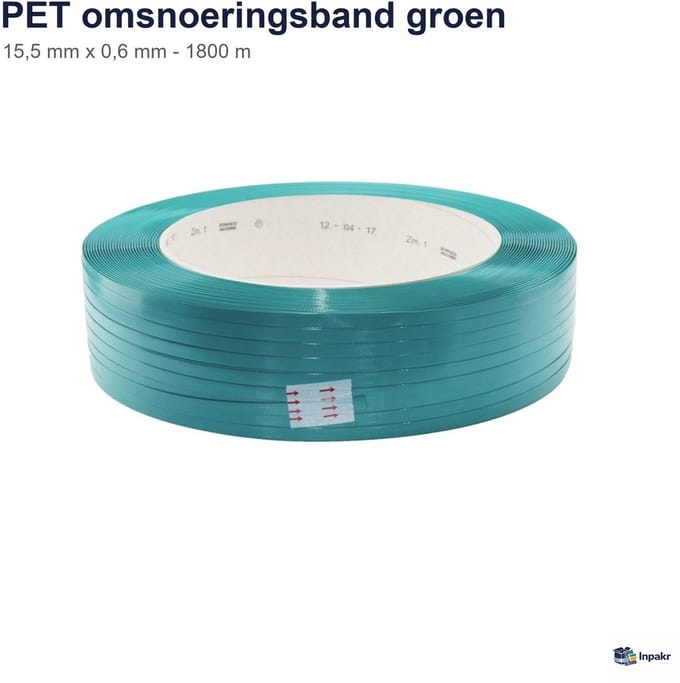 Inpakr PET Omsnoeringsband - 15,5 mm x 0,60 mm - 2000 m - Groen - Gewafeld - 1 rol