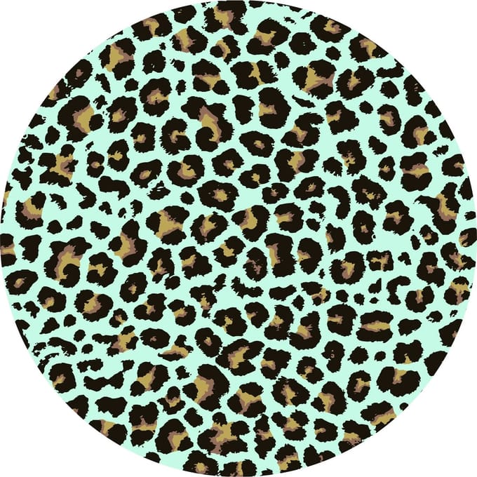 Vinyl | Vloerkleed vinyl rond | Panter aqua | 95 cm Rond