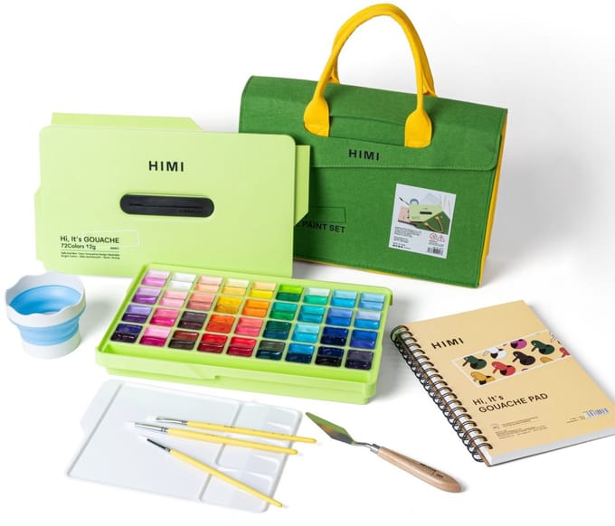 HIMI - Gouache - STARTERSET - Twin split cups - set van 72 kleuren - 12g - Apple Green