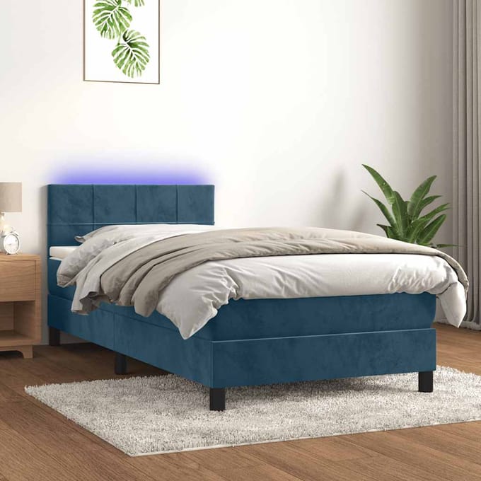 vidaXL - Boxspring - met - matras - en - LED - fluweel - donkerblauw - 100x200 - cm
