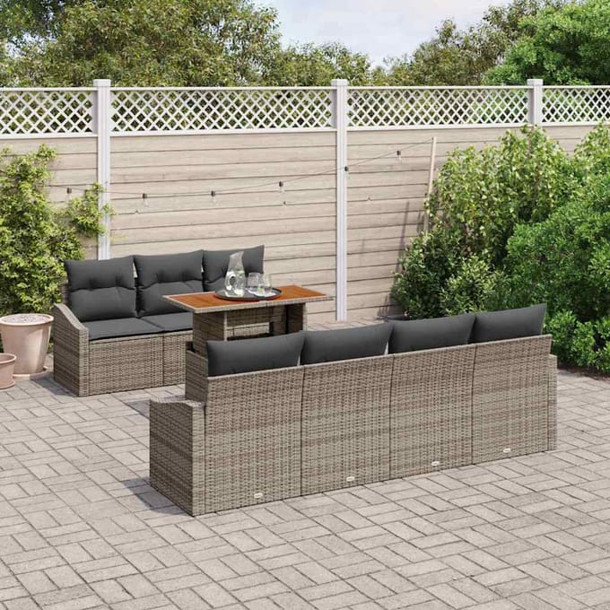 vidaXL Tuin Eettafel Set met kussen 8 pcs Grijs en Bruin