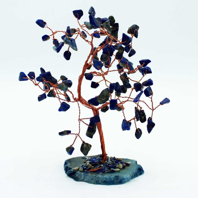 Ancient Wisdom Edelsteenboom Sodaliet – Blauwe Agaat Basis – 100 Stenen – Decoratieve Edelsteenboom