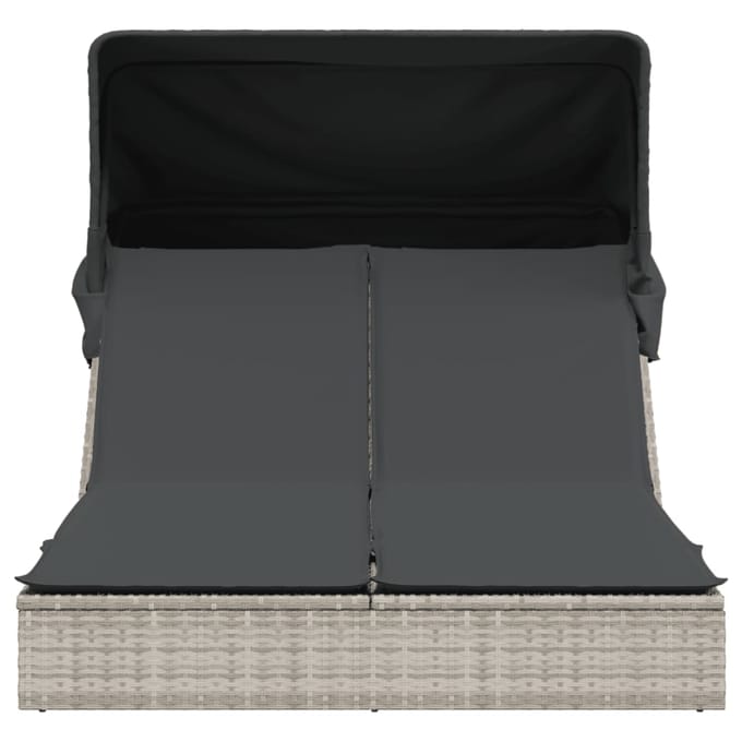 vidaXL - Ligbed - 2-persoons - met - luifel - en - kussens - poly - rattan - lichtgrijs