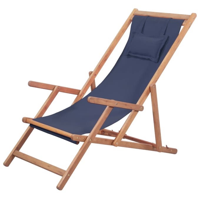 vidaXL - Opklapbare - stoel - met - stoffen - bekleding - en - houten - frame, - blauw