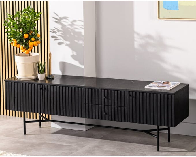 Tv-meubel Ralph 175 cm Marmer - Zwart