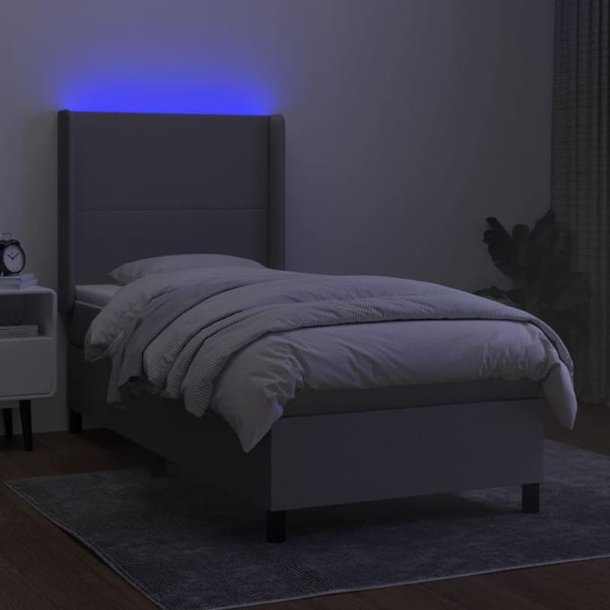 vidaXL - Boxspring - met - matras - en - LED - stof - lichtgrijs - 90x200 - cm