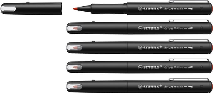 STABILO Dr!ver - Premium Fineliner - 0.8 mm - Rood - Doos 5 Stuks