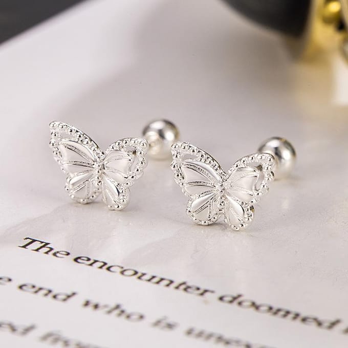 Boucles d'oreilles clous papillon double couche douces boucles d'oreilles mignonnes pour fille bijoux gray