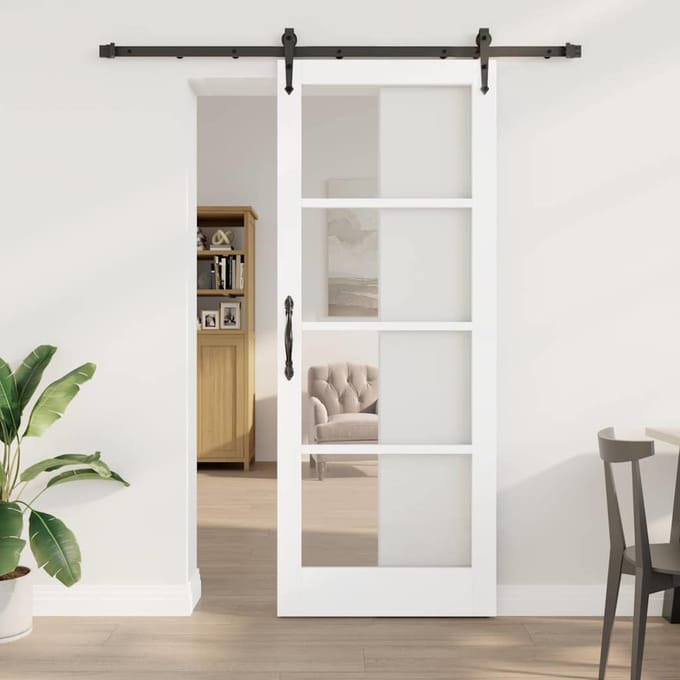 vidaXL - Schuifdeur - 83 - x - 211 - cm - Massief - grenenhout - en - glas - Wit