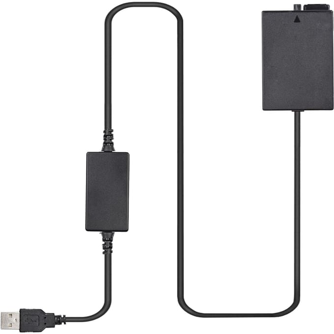Andoer DR-E8 USB Power Kit AC-adapter Vervangende DC-koppeling Dummy-batterij Enkele USB-ingang zwart