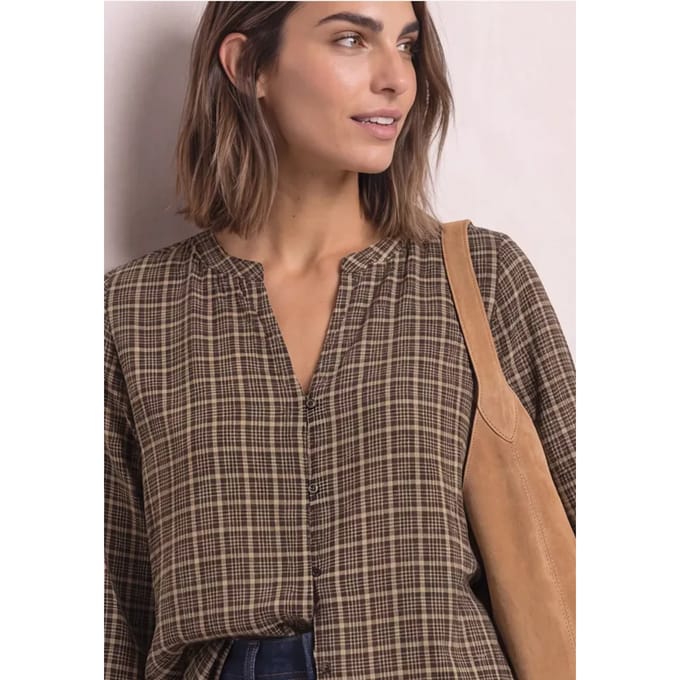 Blouse met 3/4-mouwen, split in de hals en print