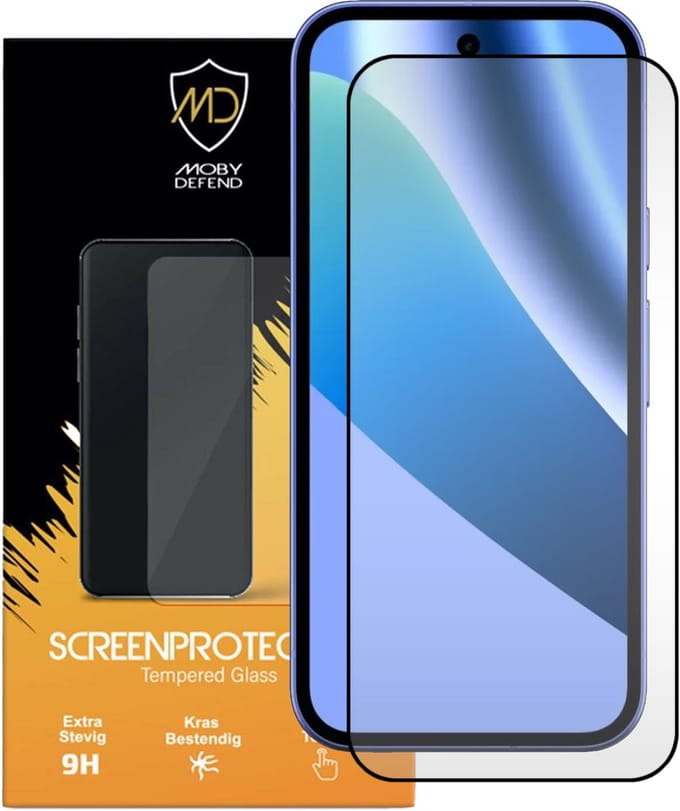 MobyDefend Screenprotector - Geschikt voor Google Pixel 10a - Screensaver Met Zwarte Randen - Gehard Glas