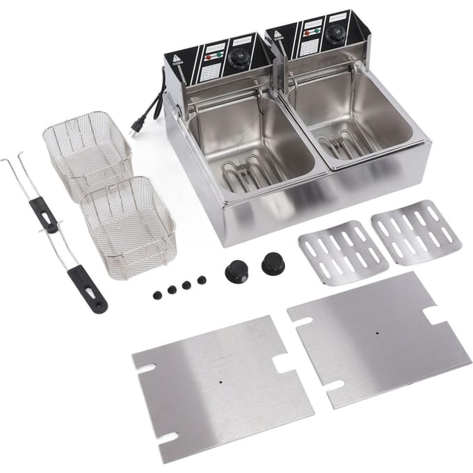 6L Commerciële Elektrische Friteuse Instelbare Temperatuur Dubbele Tank Elektrische Friteuse US Stekker 110V gray