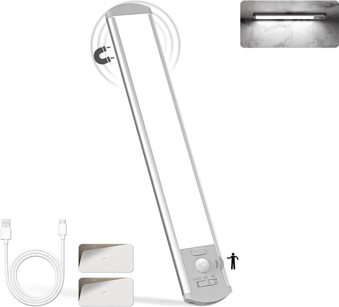 Draadloze Kastverlichting - Bewegingssensor Lamp - Extra Verlichting - Oplaadbaar Dimbaar - 24 cm Lengte - Grijs