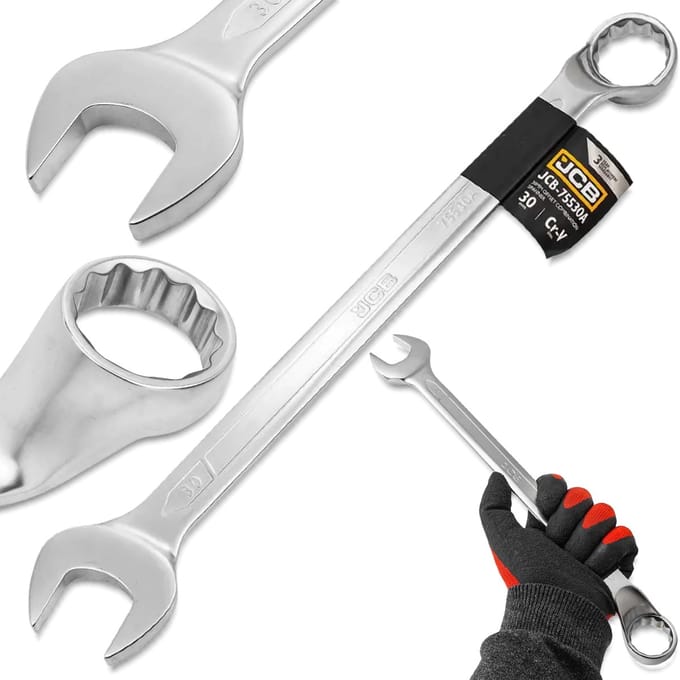 JCB Ringsleutel 30mm, 75° gebogen, 12-kant, CrV staal