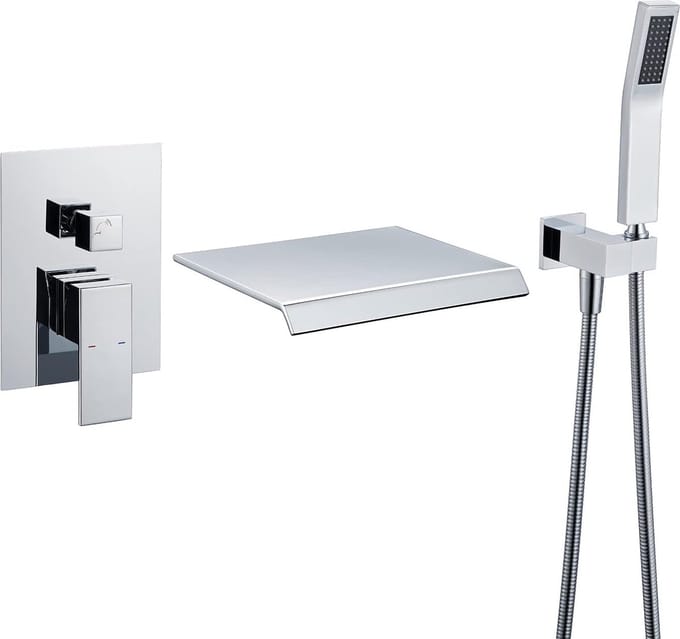 WEBO Deluxe inbouw badkraan met handdouche complete set - chroom - watervalontwerp - twee-knop bediening complete set