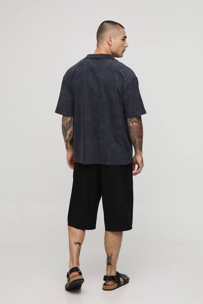 Oversized Revere Towelling Shirt | Dark Grey | Size Small