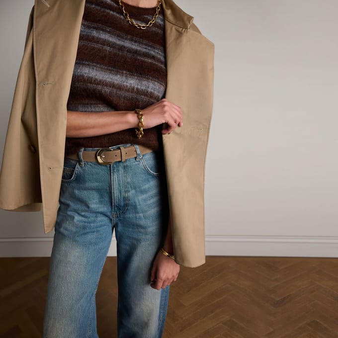 Manfield - Dames - Taupe suède riem - Maat 085