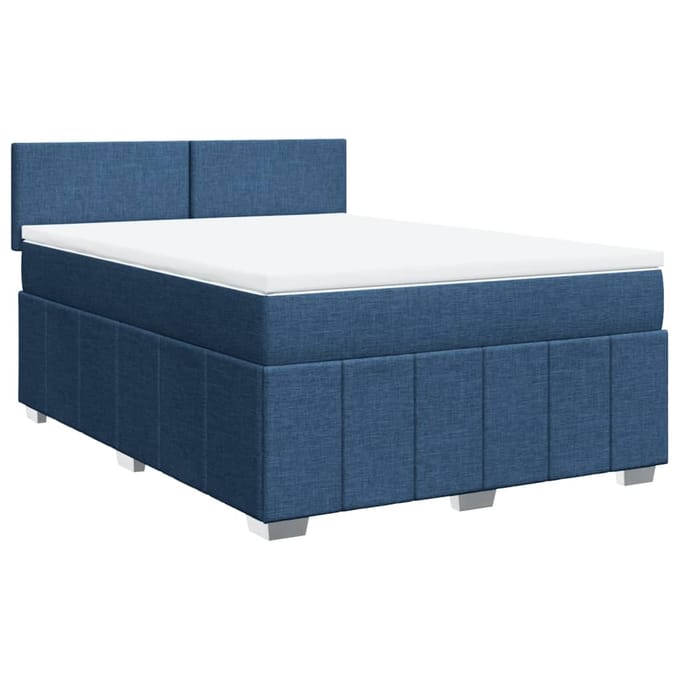 vidaXL - Boxspring - met - matras - stof - blauw - 140x200 - cm