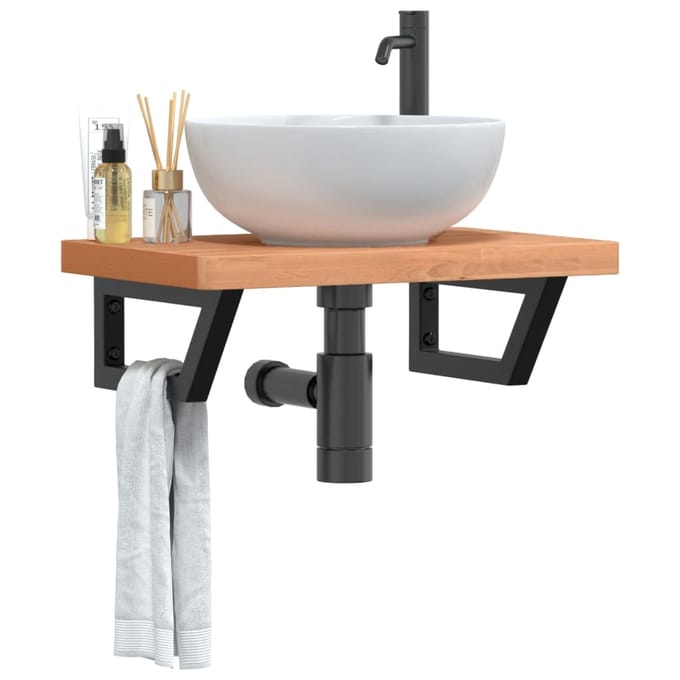 vidaXL - Badkamer - wandschap - staal - en - massief - beukenhout