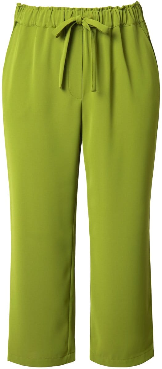 Ulla Popken - Dames - 7/8-broek persplooien elastische tailleband strikbandje - Grasgroen - Maat 58