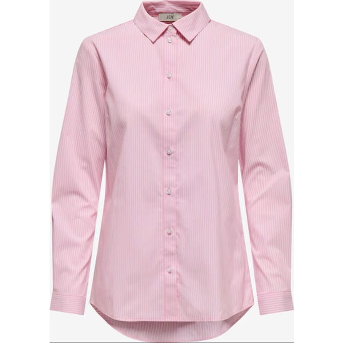 Jacqueline de Yong roze dames blouse   Punt kraag   Regular fit   Streep patroon   Knoopsluiting   Lange mouw Roze 34