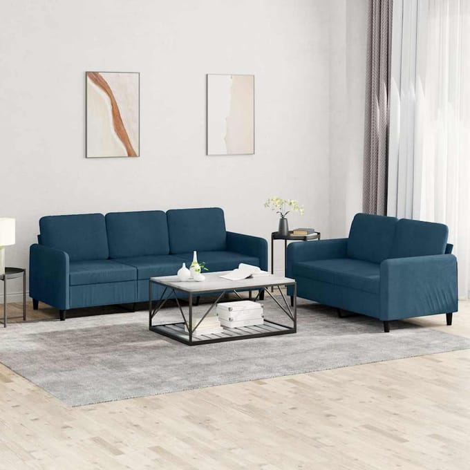 vidaXL - 2-delige - Loungeset - fluweel - blauw