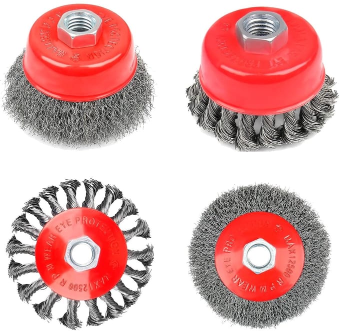 Draadborstel set voor haakse slijpers - 4 stuks, M14 schijfborstels (75/100 mm)