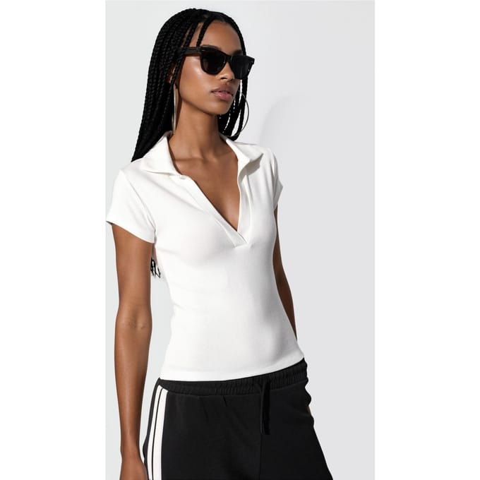 Geribbelde Slim-Fit Polo Blouse