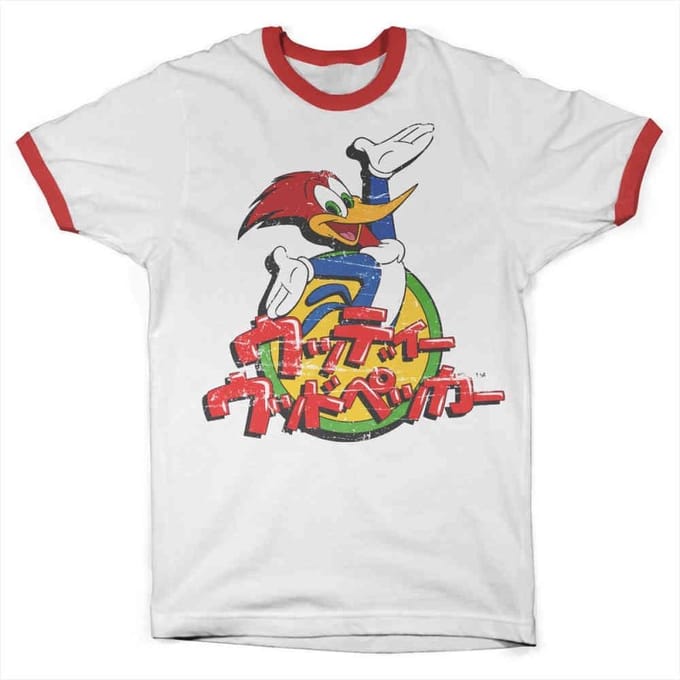 Woody Woodpecker Heren Tshirt -2XL- Washed Japanese Logo Wit