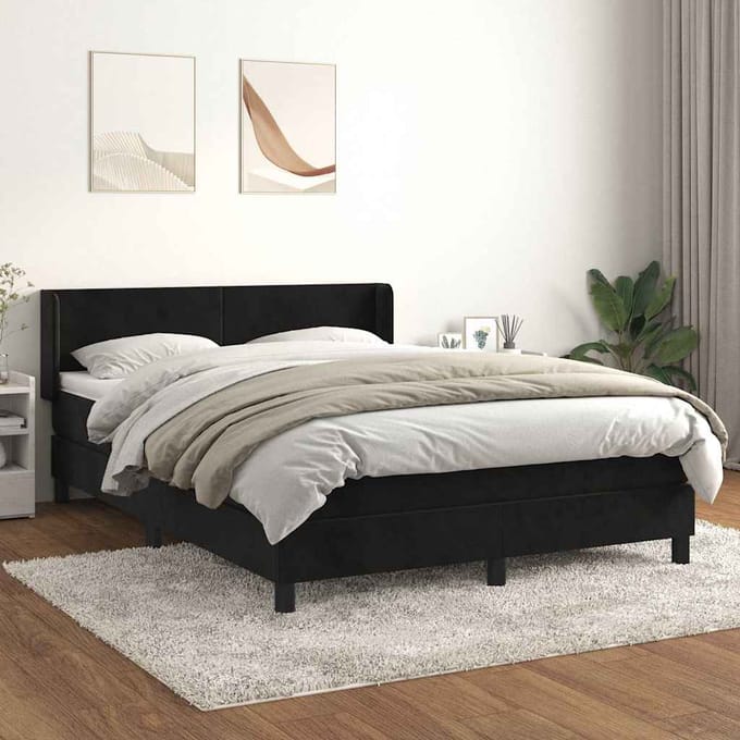 vidaXL - Boxspring - met - matras - fluweel - zwart - 140x200 - cm