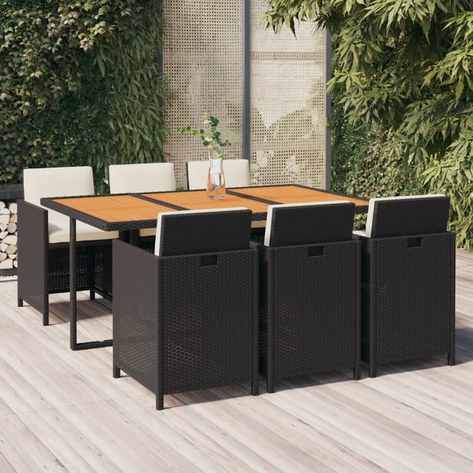 vidaXL - 7-delige - Tuinset - met - kussens - poly - rattan - zwart