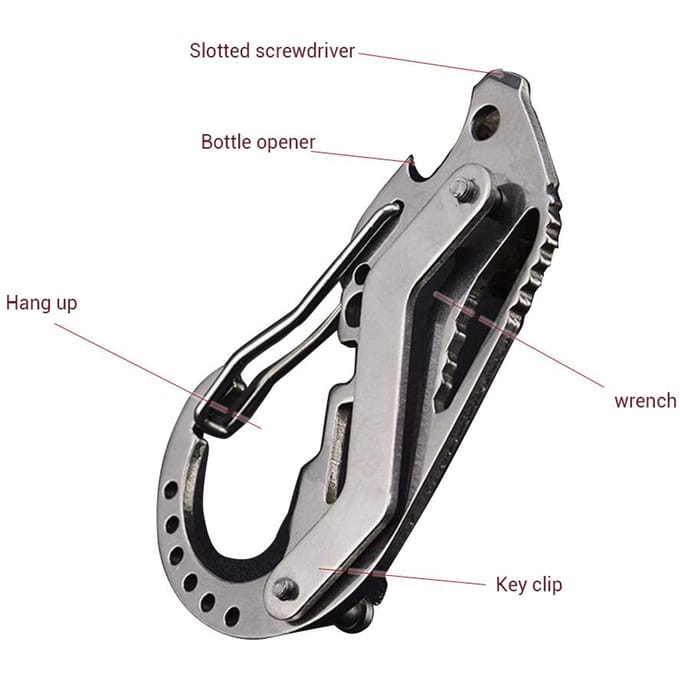 Multifunctionele Sleutelhanger Karabijnhaak Sleutelhanger Roestvrij Staal Sleutelhanger Buitengereedschap gray