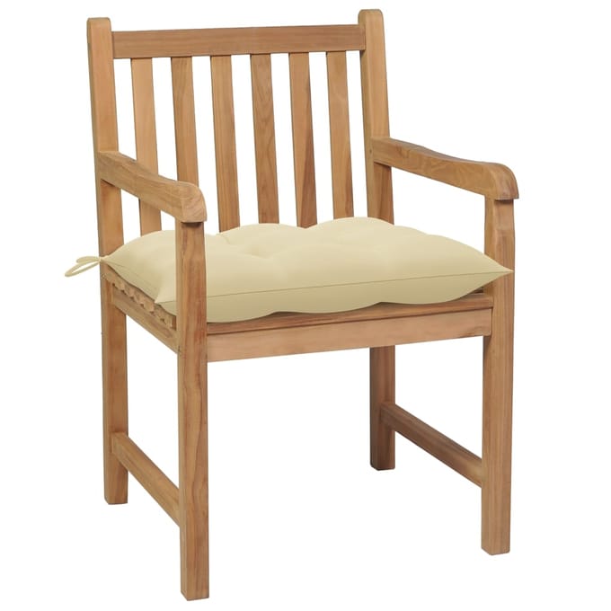 vidaXL - Tuinstoelen - 8 - st - met - crèmewitte - kussens - massief - teakhout