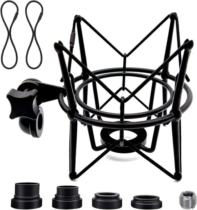 Microfoon Schokdemper - Microfoon Houder - Opname Stabiliseren - Universele Compatibiliteit - 5/8 tot 3/8 Adapter - Zwart