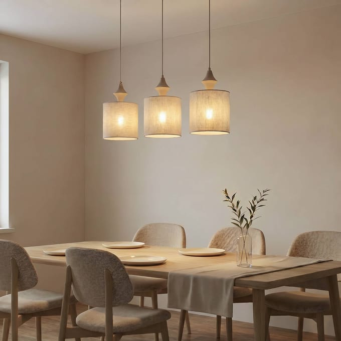 TK Lighting Hanglamp Amura, 3-lamps, 105 cm lang, beige/zandkleurig, E27