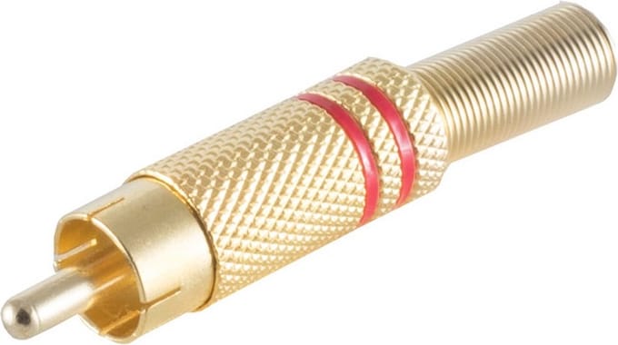 Tulp (m) audio/video connector - tot 6mm - verguld - metaal / rood