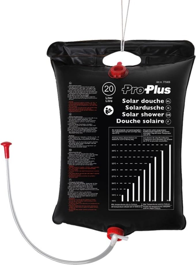 ProPlus Solar Douche 20L Campingdouche Lichtgewicht incl. Douchekop Reis Douche Zak