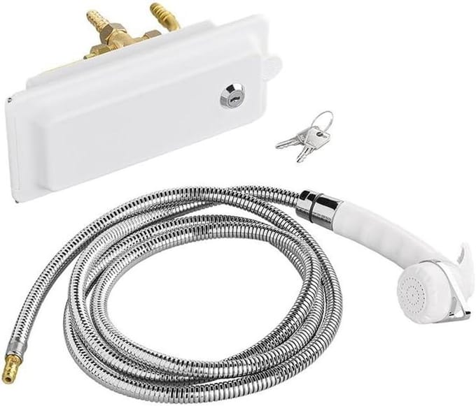 Douche-aansluiting voor campers en caravans, complete set met doucheslang en douchekop