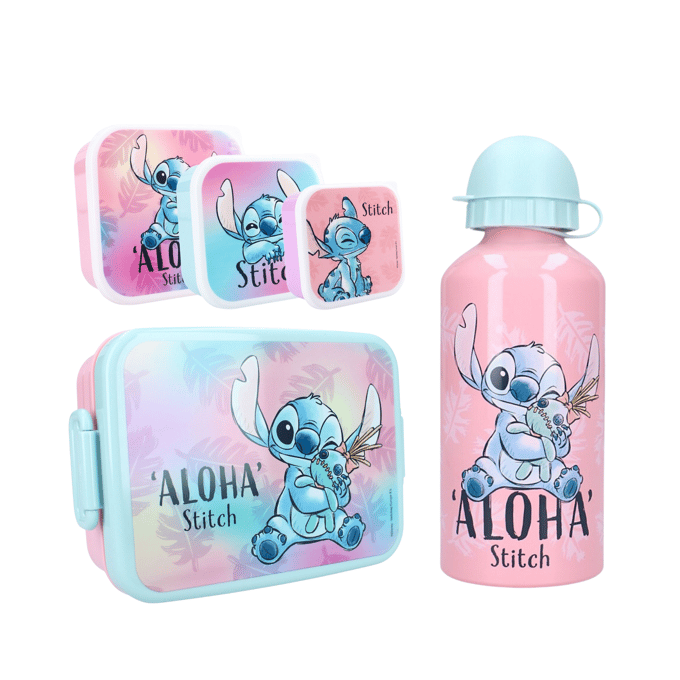 Lilo & Stitch Lunchset - Lunchbox - Drinkfles - 3 Snackboxen - Meerkleurig