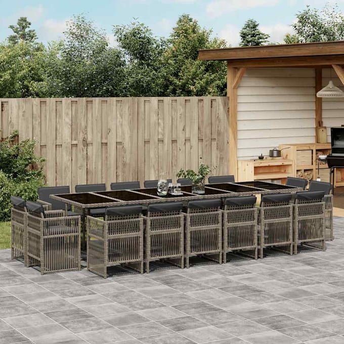 vidaXL - 17-delige - Tuinset - met - kussens - poly - rattan - grijs