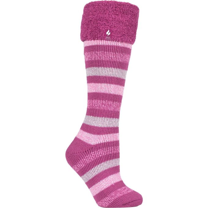 Heat Holders Gestreepte Wellington Boot Sokken voor dames - Roze Streep