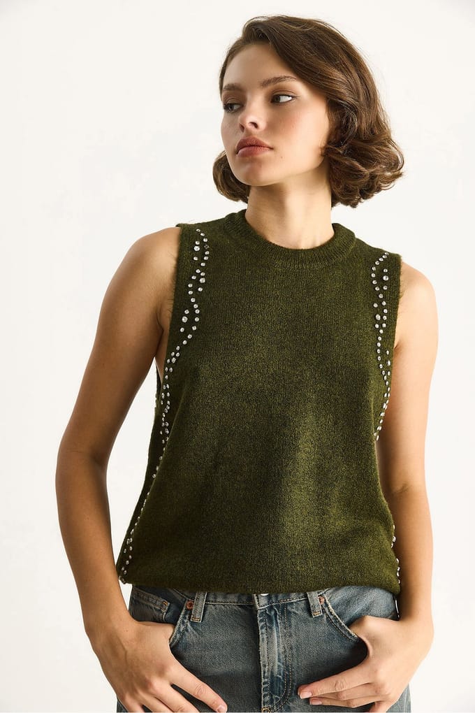 Geverfde gebreide blouse met ronde hals